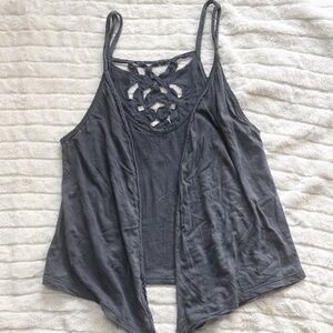 True Grit Gray Braided-Strap Cutout Camisole with front opening